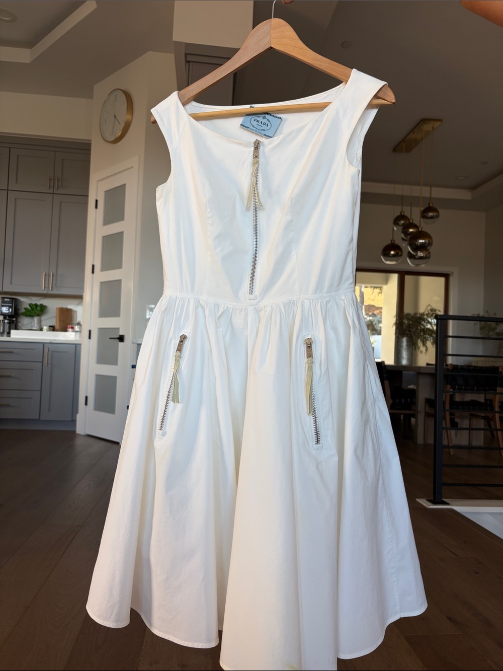 Women’s Prada Cream Zip-Front Dress with Pocket Zippers